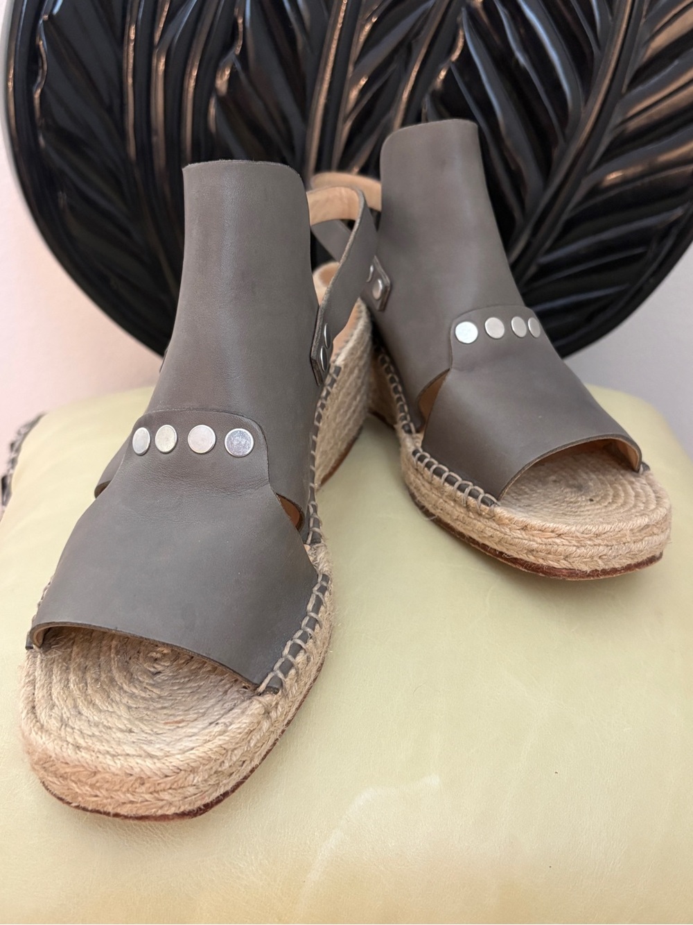 Rag & Bone Sayre II Espadrille Olive Green Leather Platform Sandal Size 38